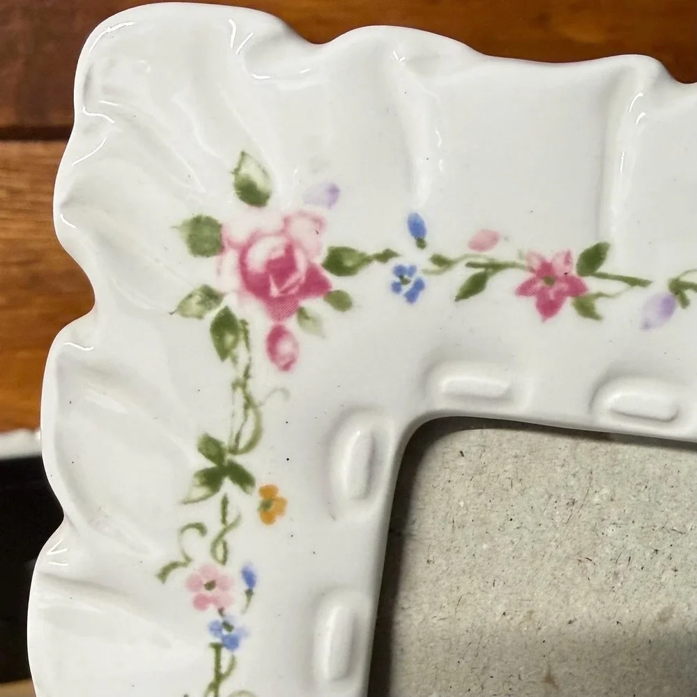 Vintage Frame Ceramic Porcelain Rose Floral Cottage Core Shabby Chic